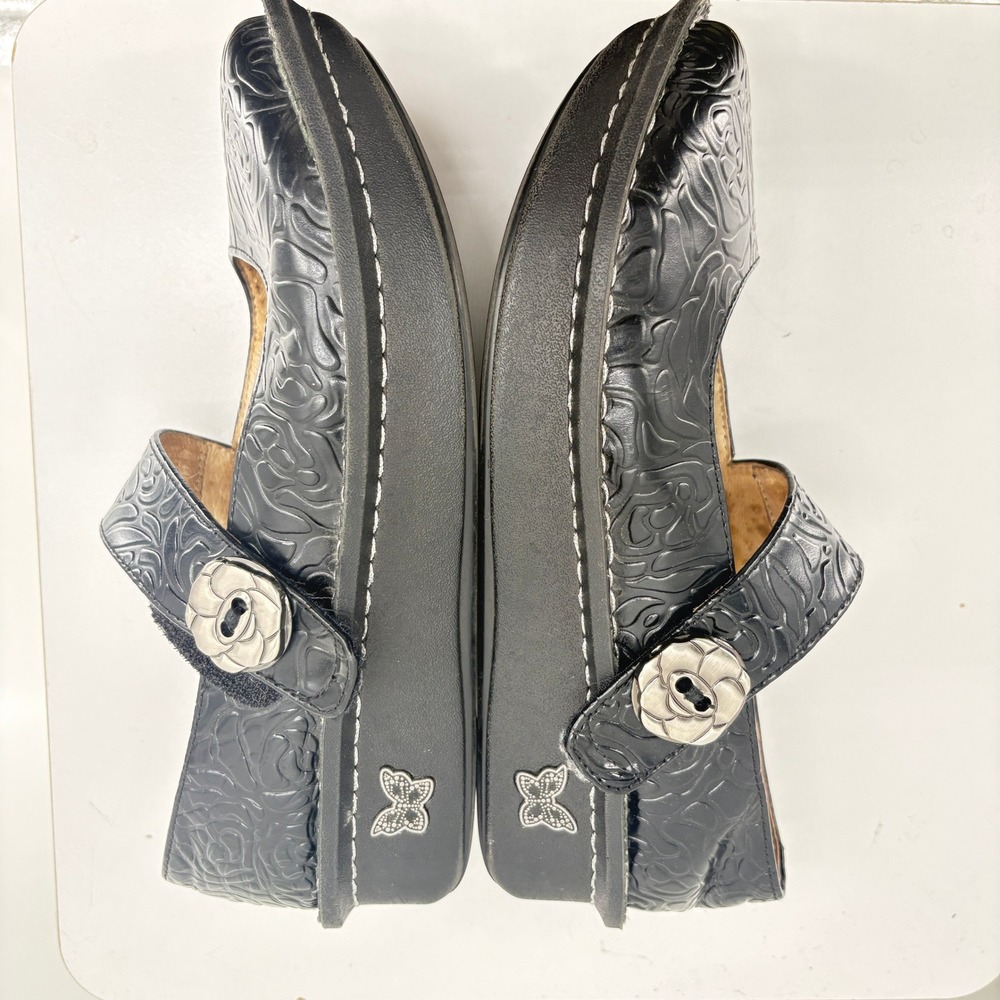 Alegria Paloma Black Floral Embossed Leather Mary Jane Shoes 38 Comfort Quirky‎ - Picture 7 of 12